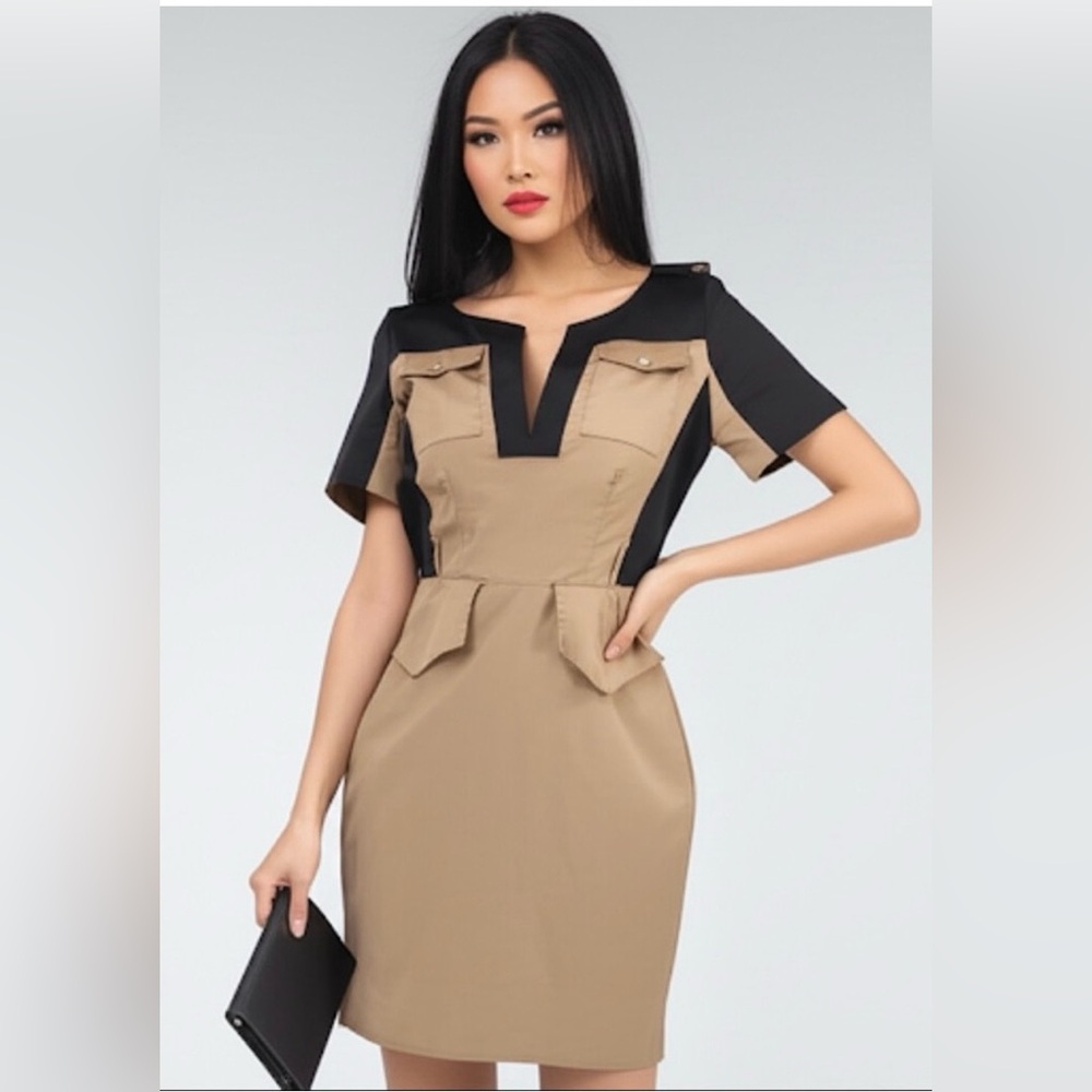 Karen Millen tailored Military Utility Colorblock Structured Pencil Midi Dress 6